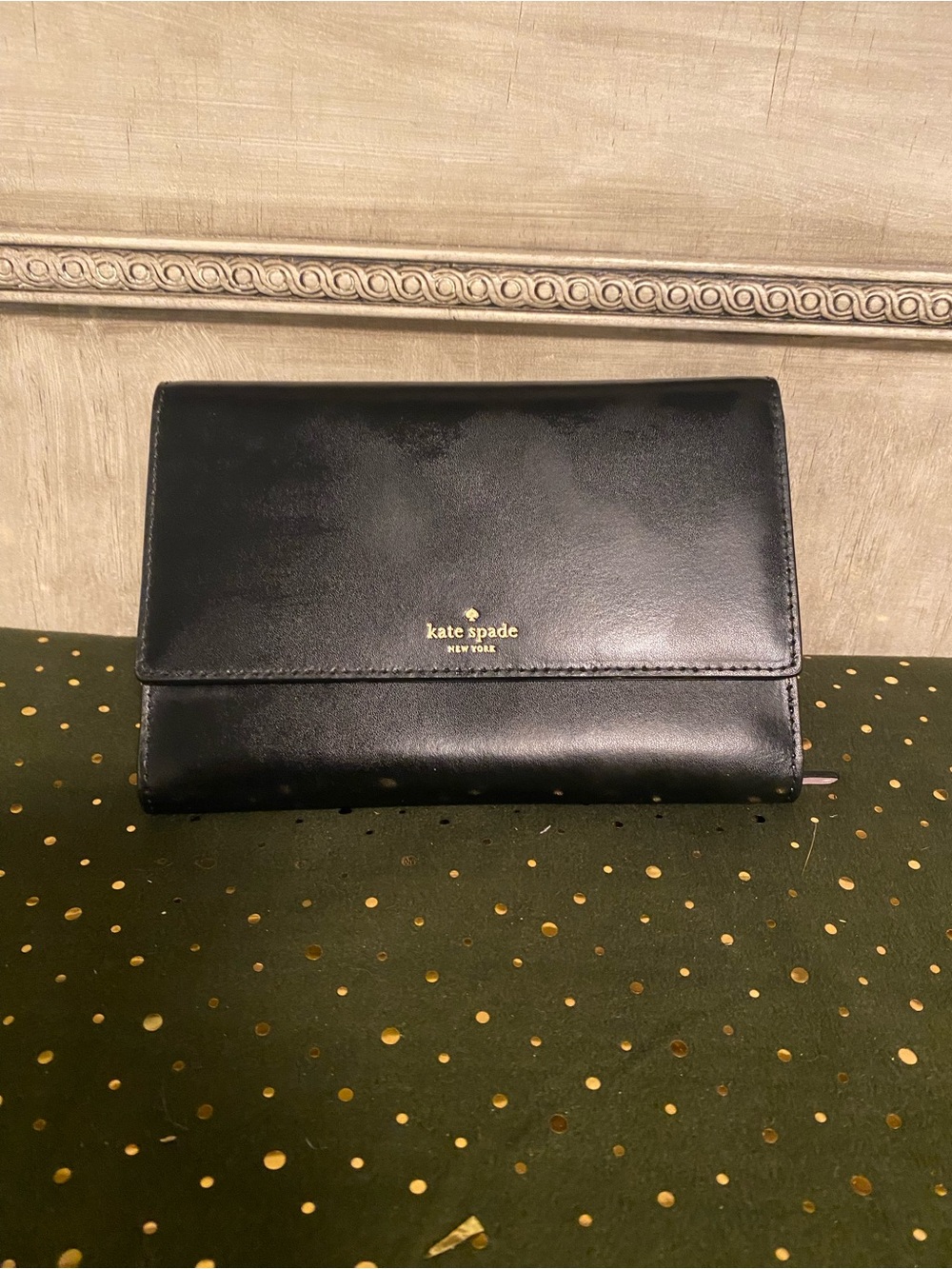 EUC kate spade Black Leather Fold-Over Wallet Clutch